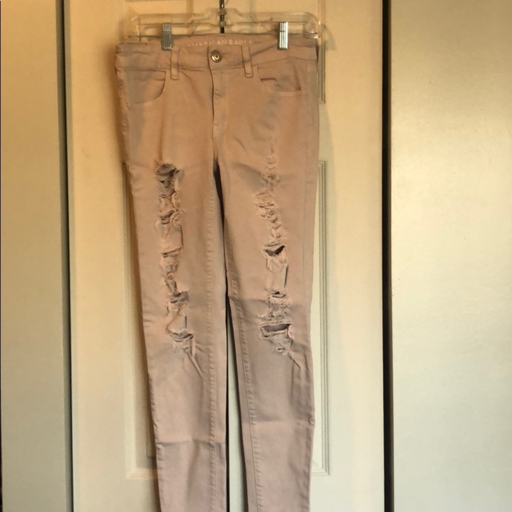 Pink Ripped American Eagle Super Stretch Jeggings